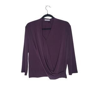 MM LAFLEUR Deneuve 3 Blouse M Crepe Faux Wrap Stretch Draped Purple Office